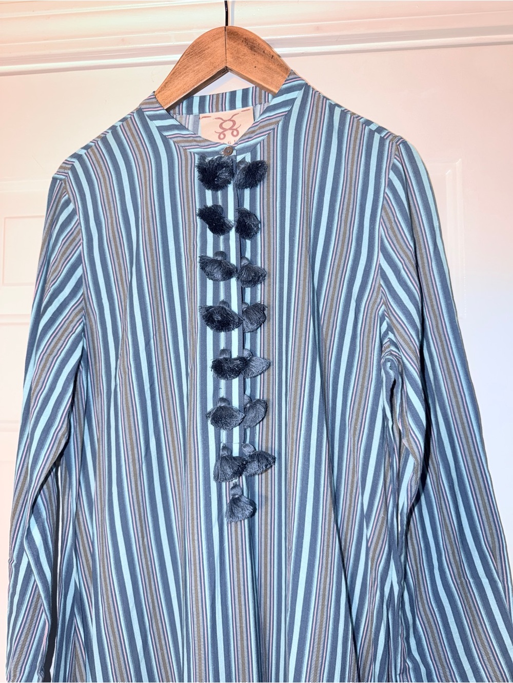 Figue Striped Tassel Trim Long Caftan Dress. Sz L - Picture 3 of 9